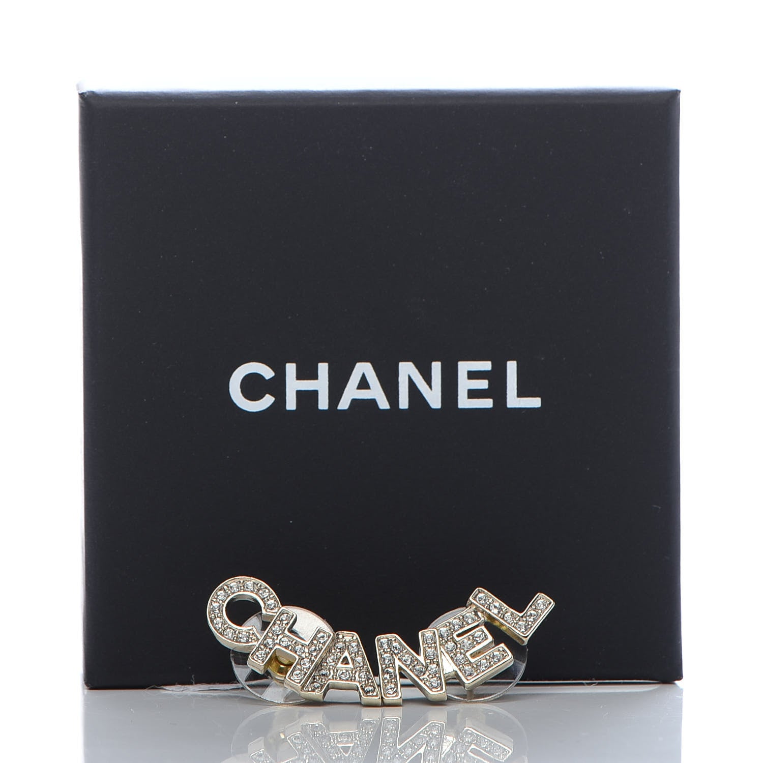 Chanel Crystal Pearl Signature Stud Earrings Gold 5 of 5