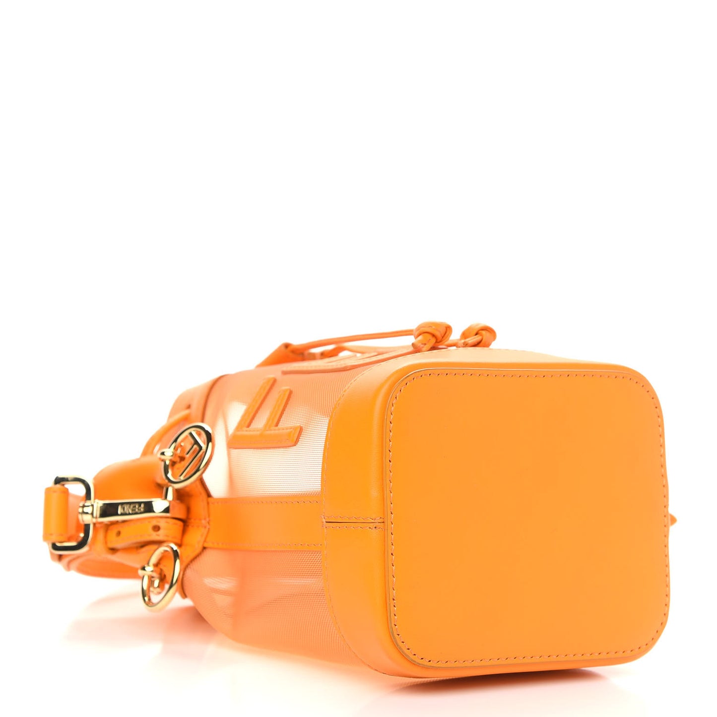 Mesh Vitello King F is Fendi Logo Embroidered Mini Mon Tresor Bucket Bag Aranciata Clementime