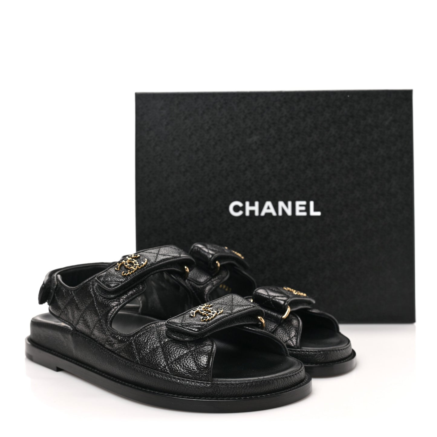 Grained Calfskin Velcro Dad Sandals 39 Black