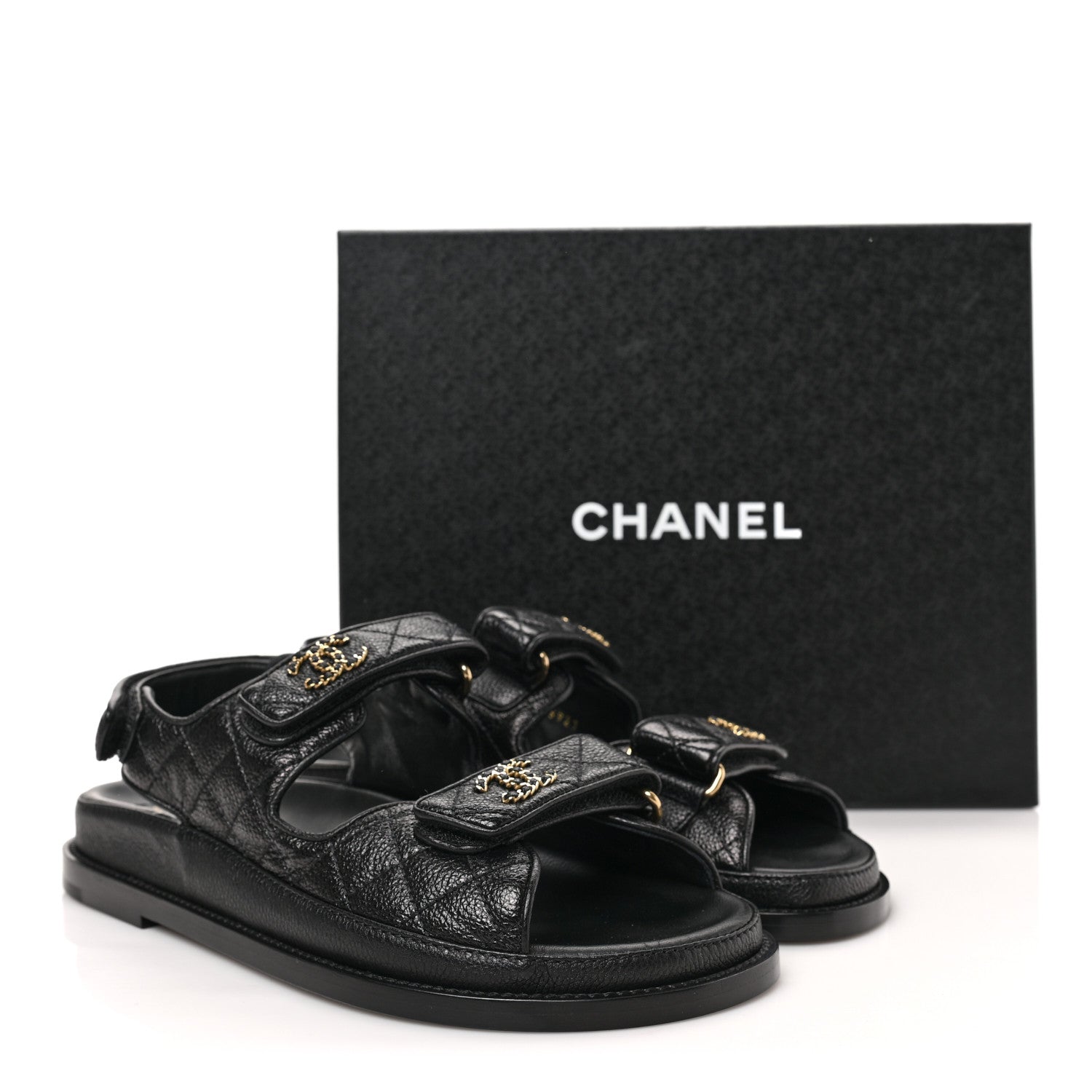 Chanel Grained Calfskin Velcro Dad Sandals 39 Black 9 of 9