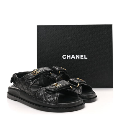 Chanel Grained Calfskin Velcro Dad Sandals 39 Black 9 of 9