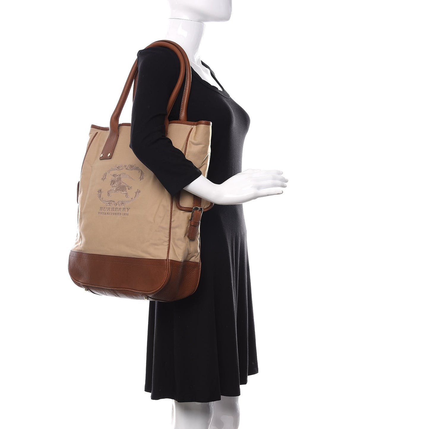 Canvas Calfskin Crest Embroidered Flat Tote Brown