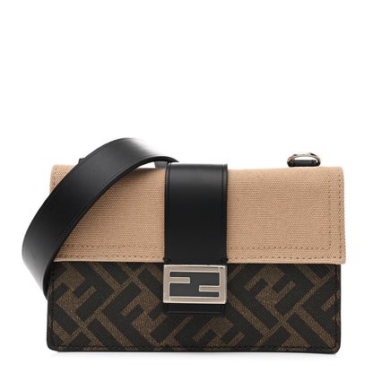 Fendi Glazed Fabric Cotton Vitello King Aura FF 1974 Baguette Belt Pouch Tobacco Moro Sand Black 1 of 10