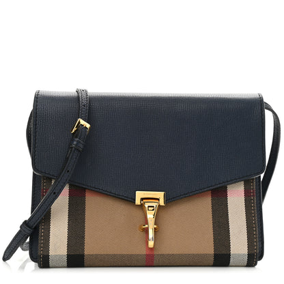 Burberry Derby Calfskin House Check Small Macken Crossbody Bag Ink Blue 1 of 11
