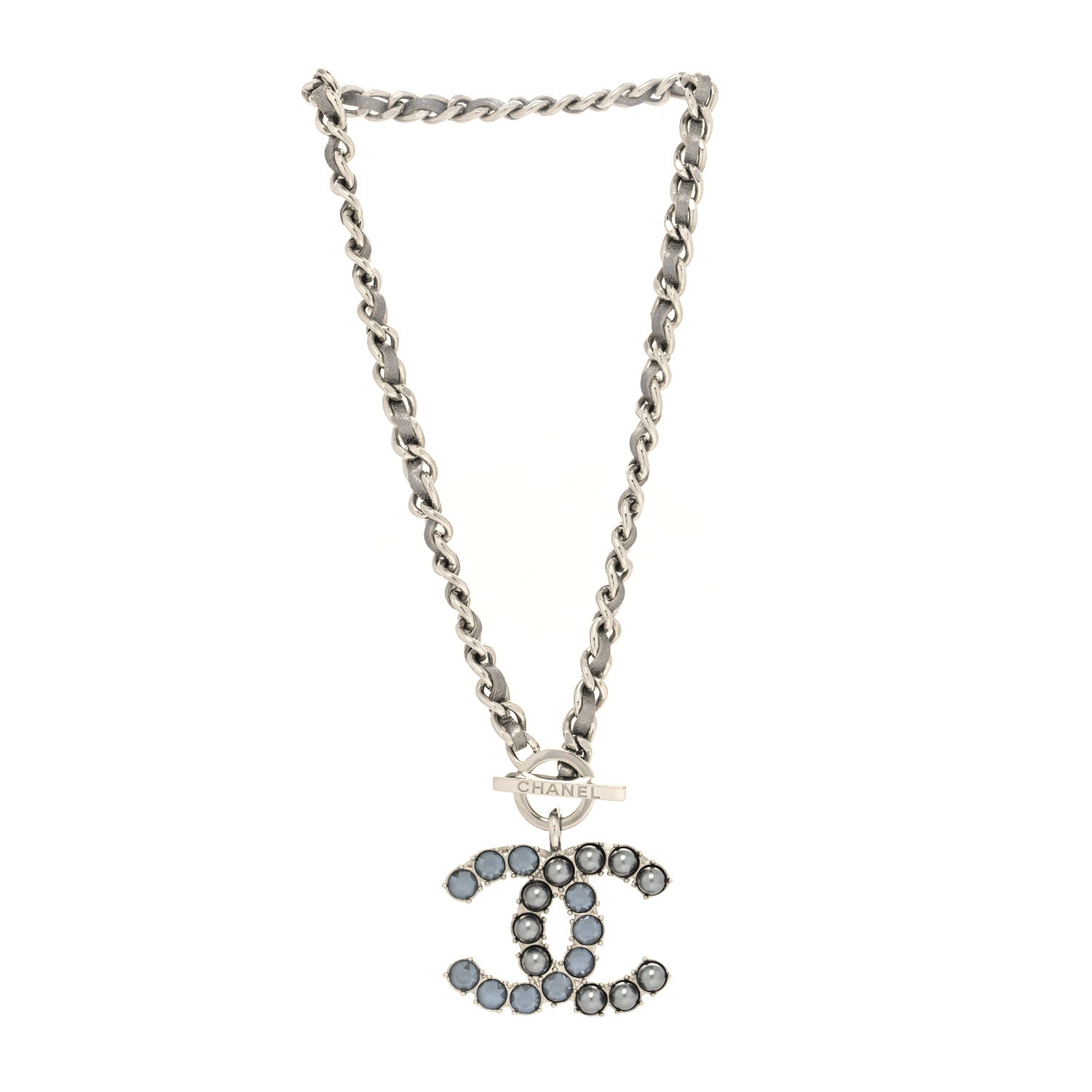 Chanel Crystal Pearl Short CC Necklace Silver Ruthenium 3 of 5