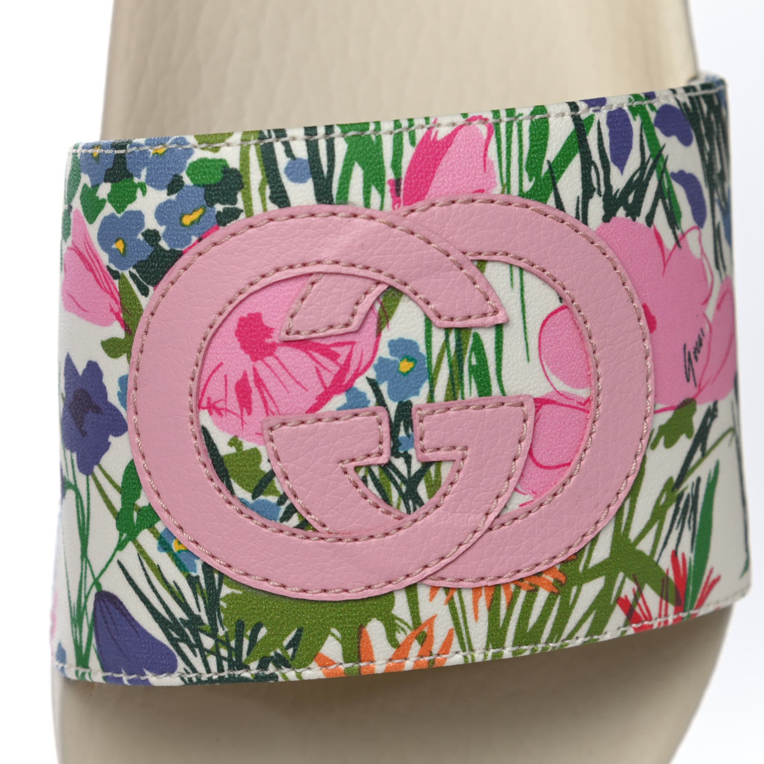 Gucci X KEN SCOTT Rubber Infinity Giardino d Apri Interlocking G Womens Pool Slide Sandals 36 Ivory Pink Wild Rose 9 of 11