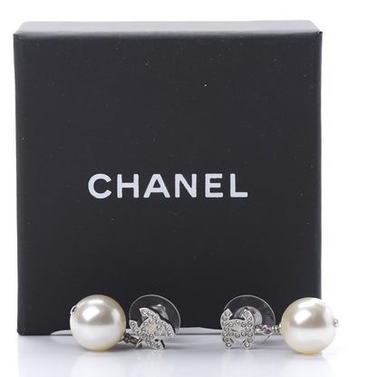 Chanel Crystal Pearl CC Drop Earrings Silver 5 of 5