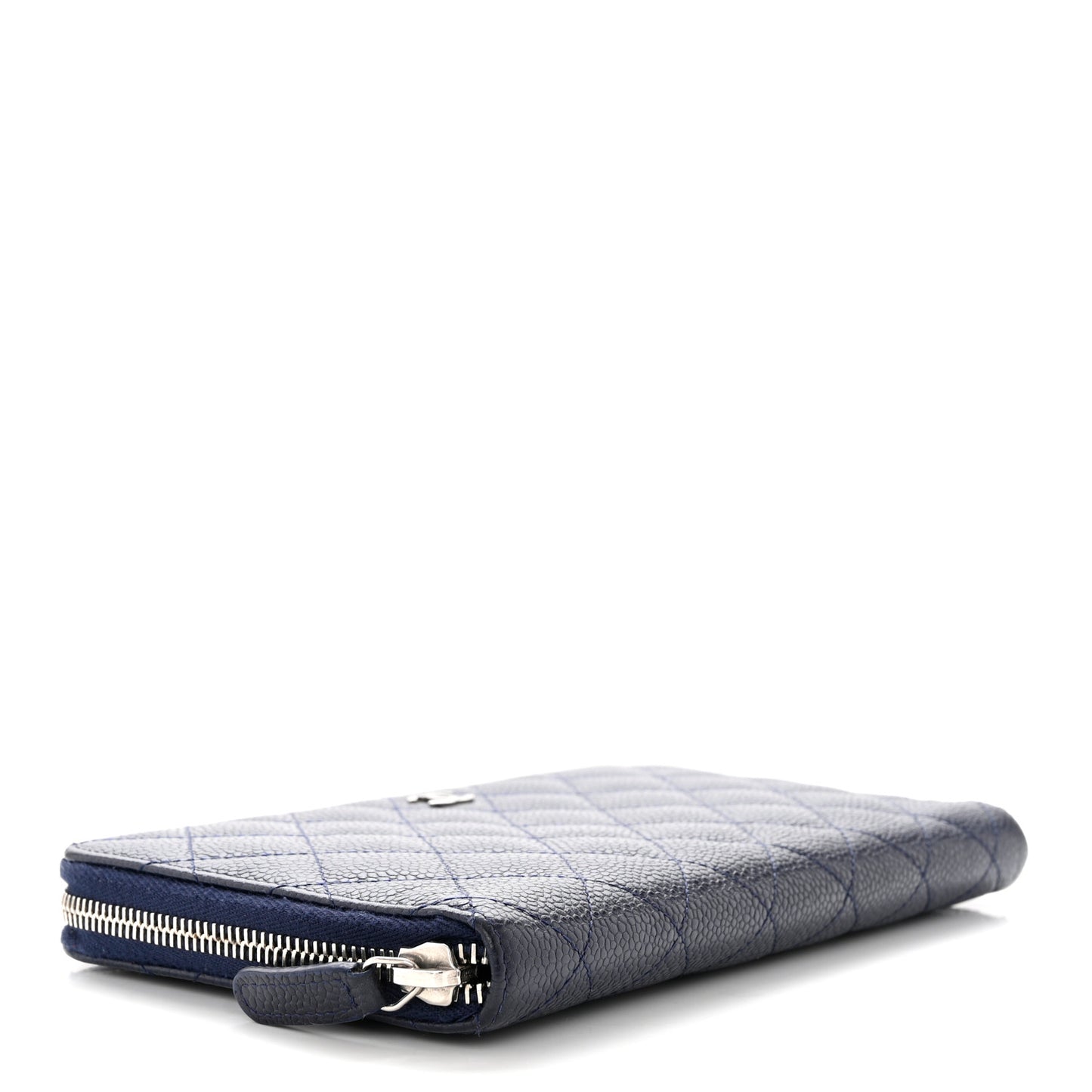 Caviar Quilted Large Zip Around Organizer Wallet Navy