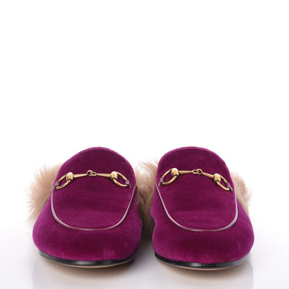 Gucci Velvet Fur Womens Princetown Slippers 38 Fucsia Violet Cyclamen Natural 2 of 7
