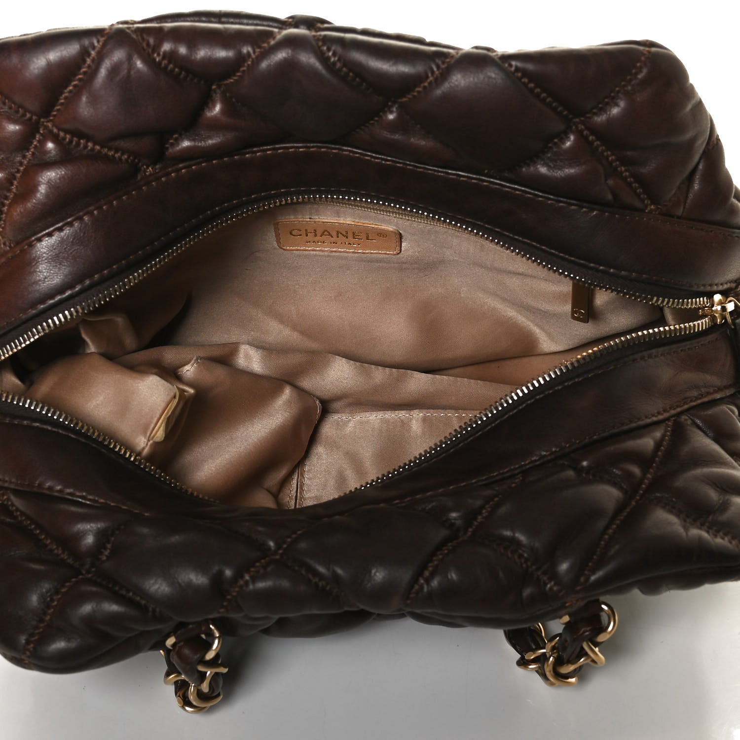 Chanel Calfskin Bubble Quilt Bowler Dark Brown 8 of 13