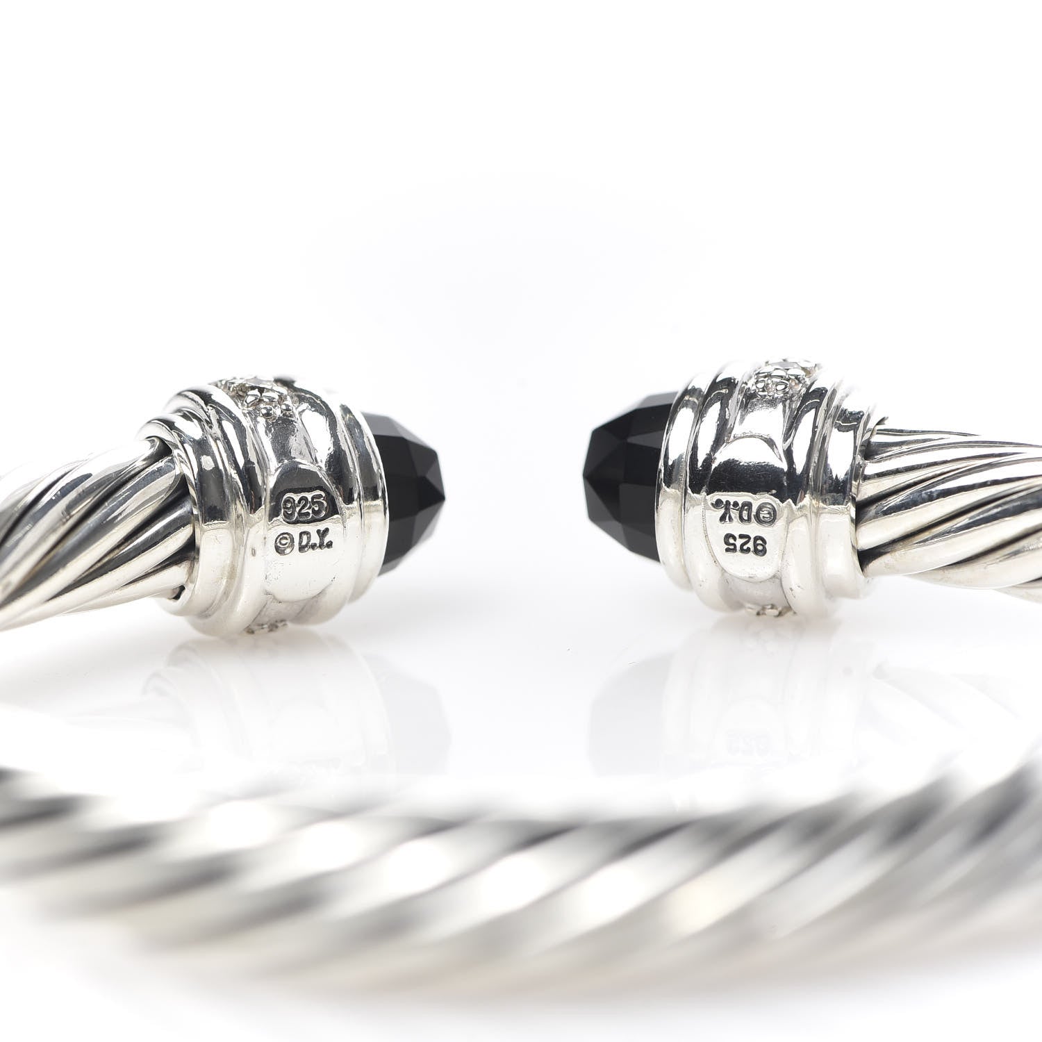 David Yurman Sterling Silver Diamond Black Onyx 7mm Cable Classics Bracelet 4 of 5