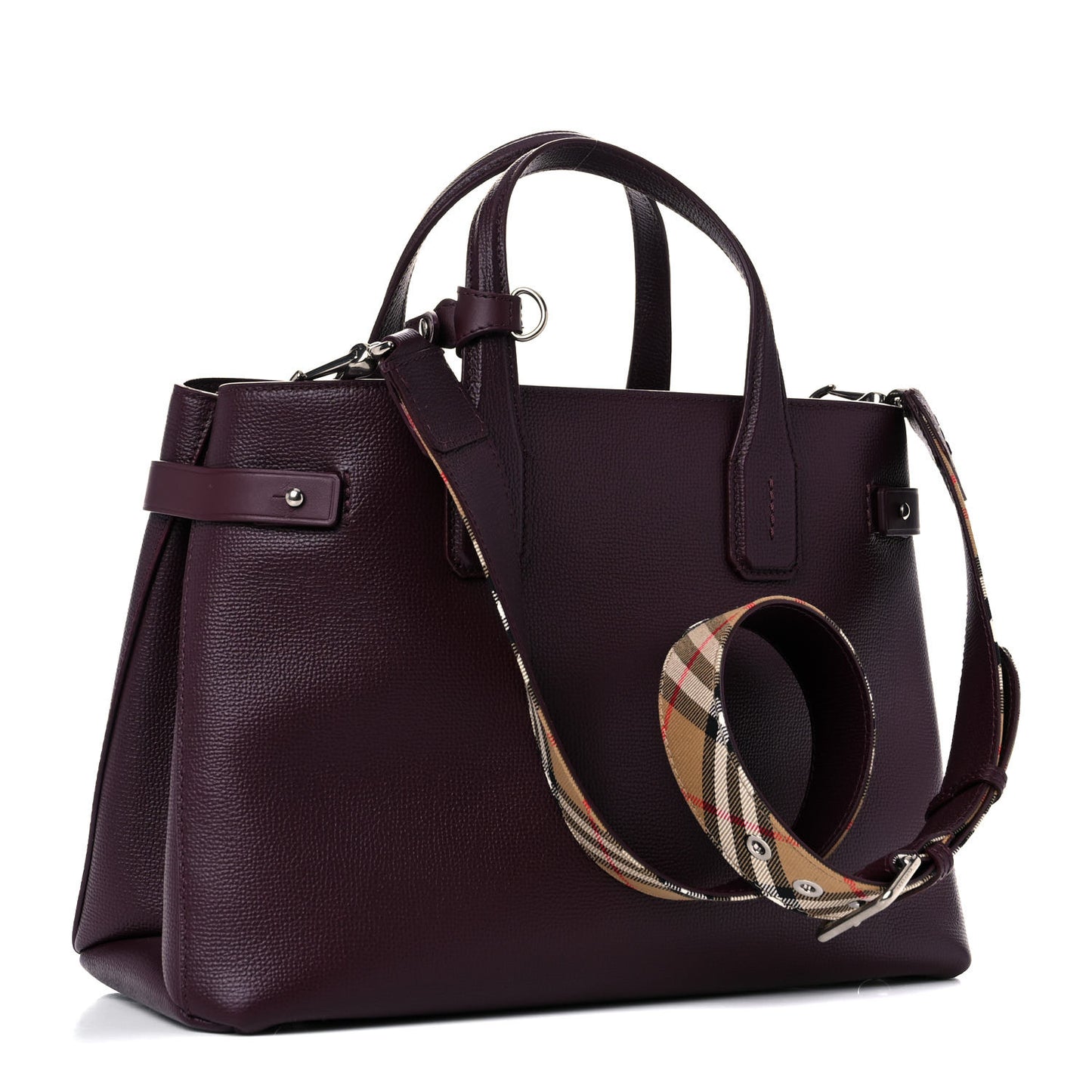 Derby Calfskin House Check Medium Banner Tote Burgundy