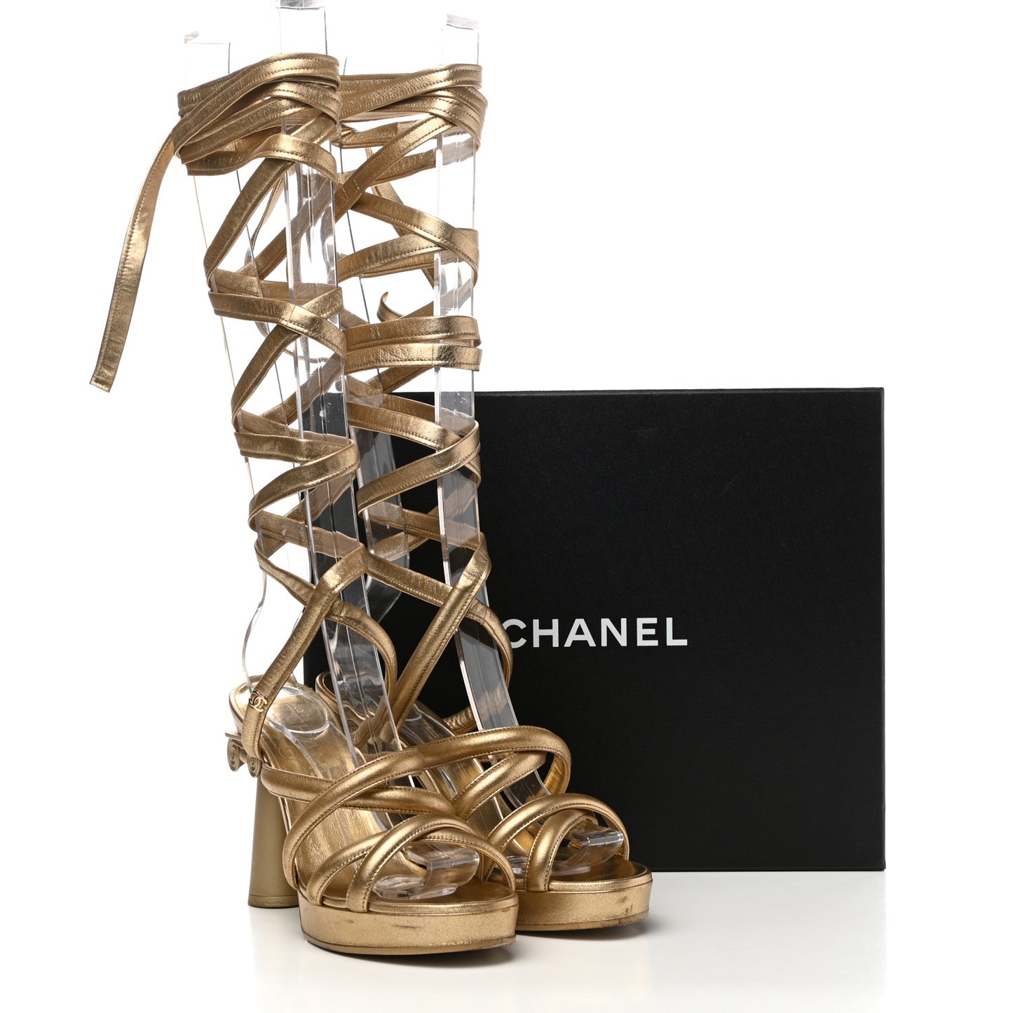 Laminated Lambskin Gladiator Sandals 37 Gold