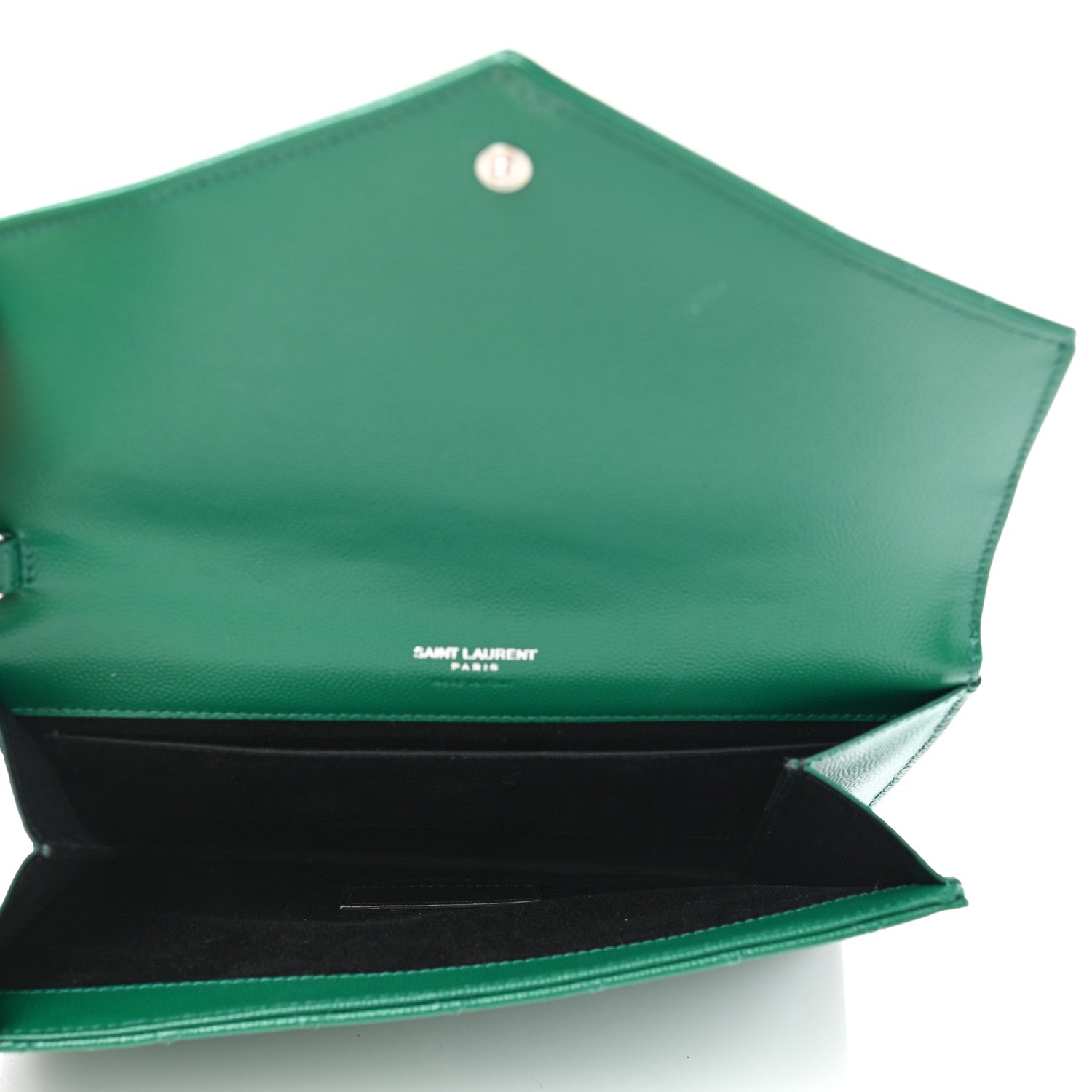 Saint Laurent Grain De Poudre Textured Mixed Matelasse Triquilt Monogram Clutch Green Field 5 of 10