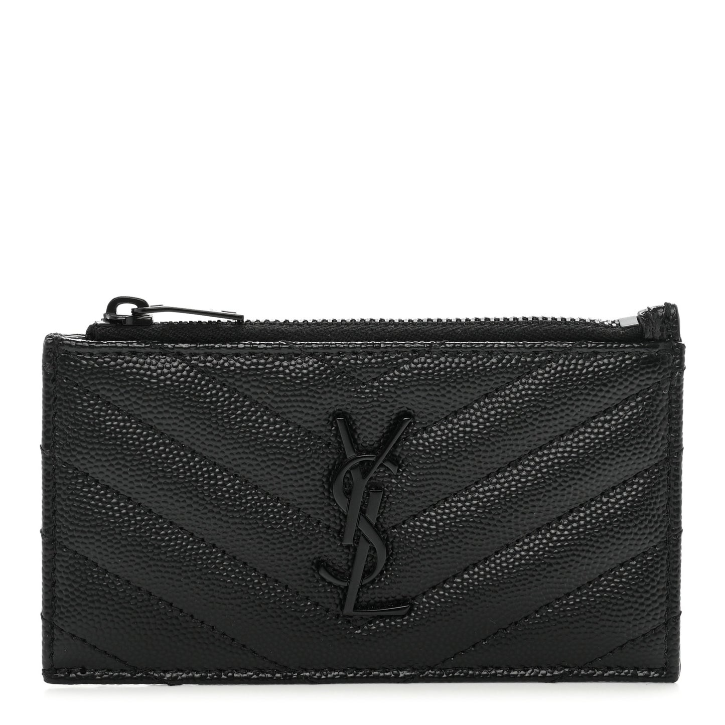 Grain De Poudre Matelasse Chevron Monogram Fragments Zippered Card Case Black