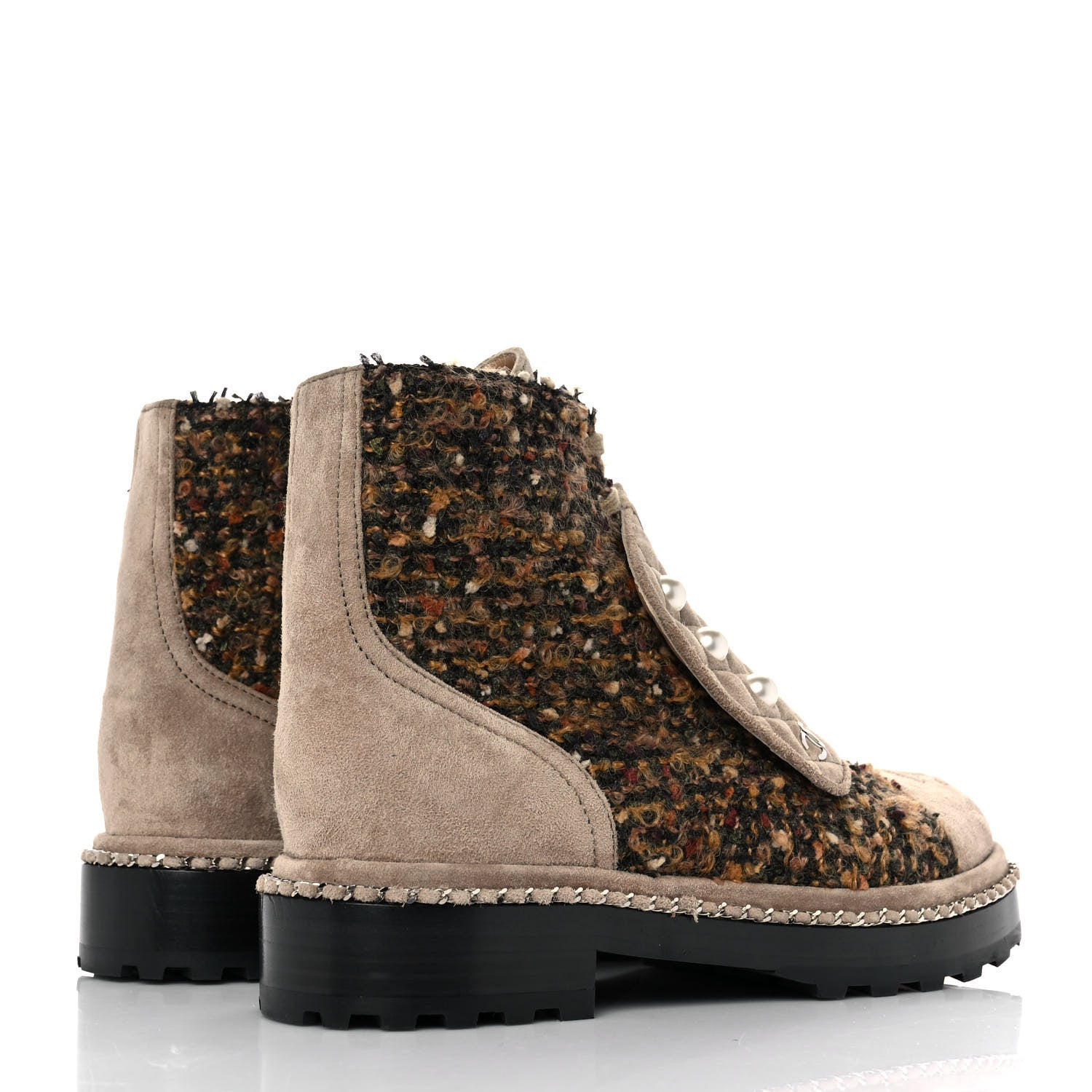 Chanel Tweed Suede Pearl Combat Short Boots 38.5 4 of 7
