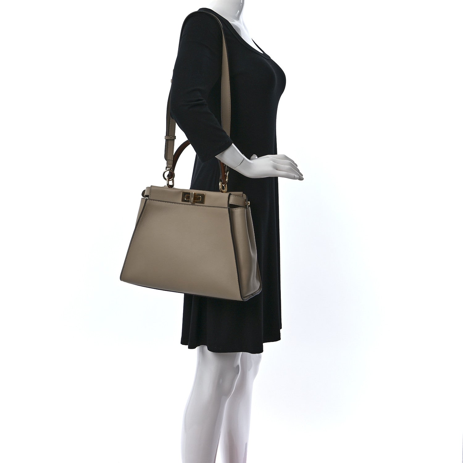 Fendi Vitello Seta Shiny Nappa Medium Peekaboo Iconic Satchel Deserto Mou 2 of 9