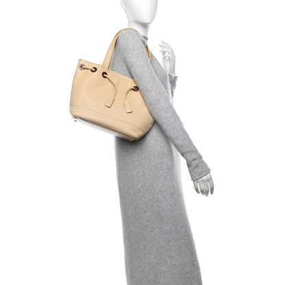 Chanel Caviar Wood CC Drawstring Bucket Bag Beige 2 of 15