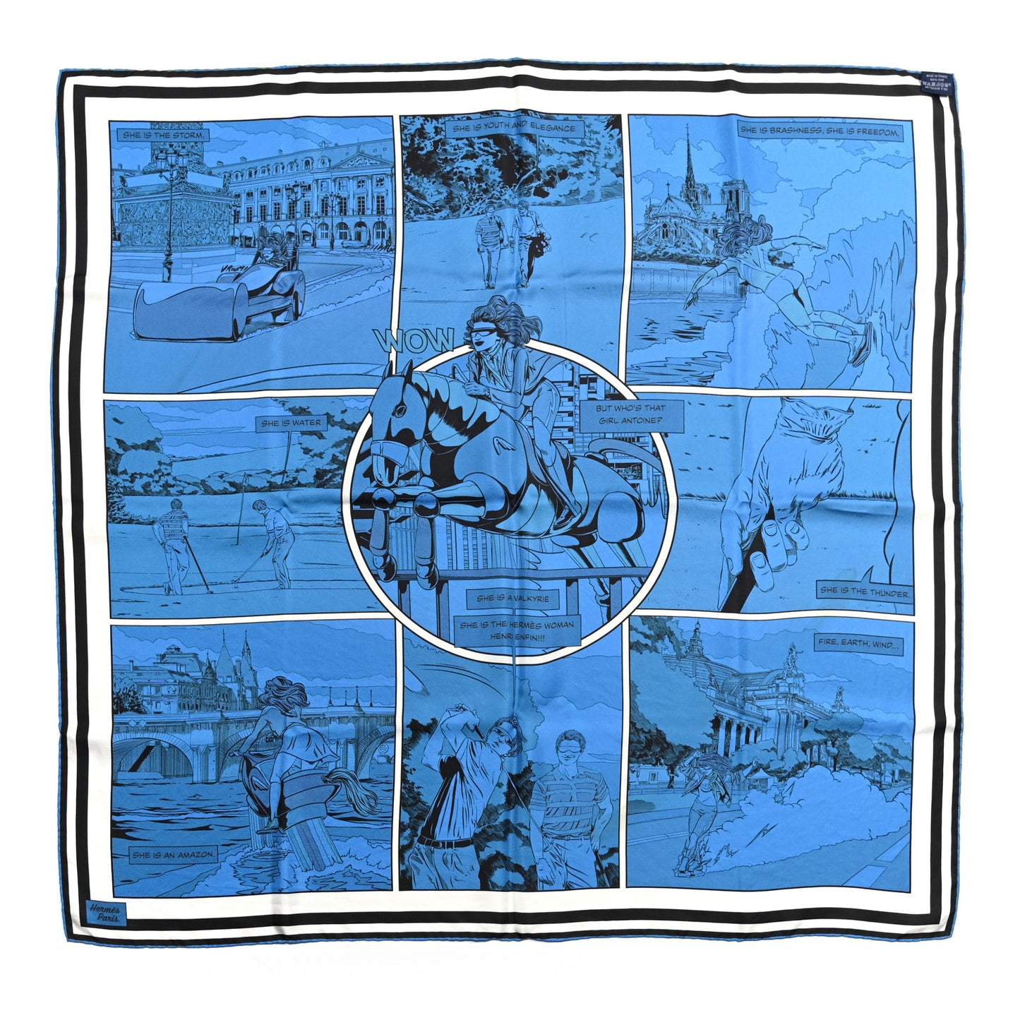Silk Carre Wow Double Face Scarf 90 Bleu Vert Bleu Dur