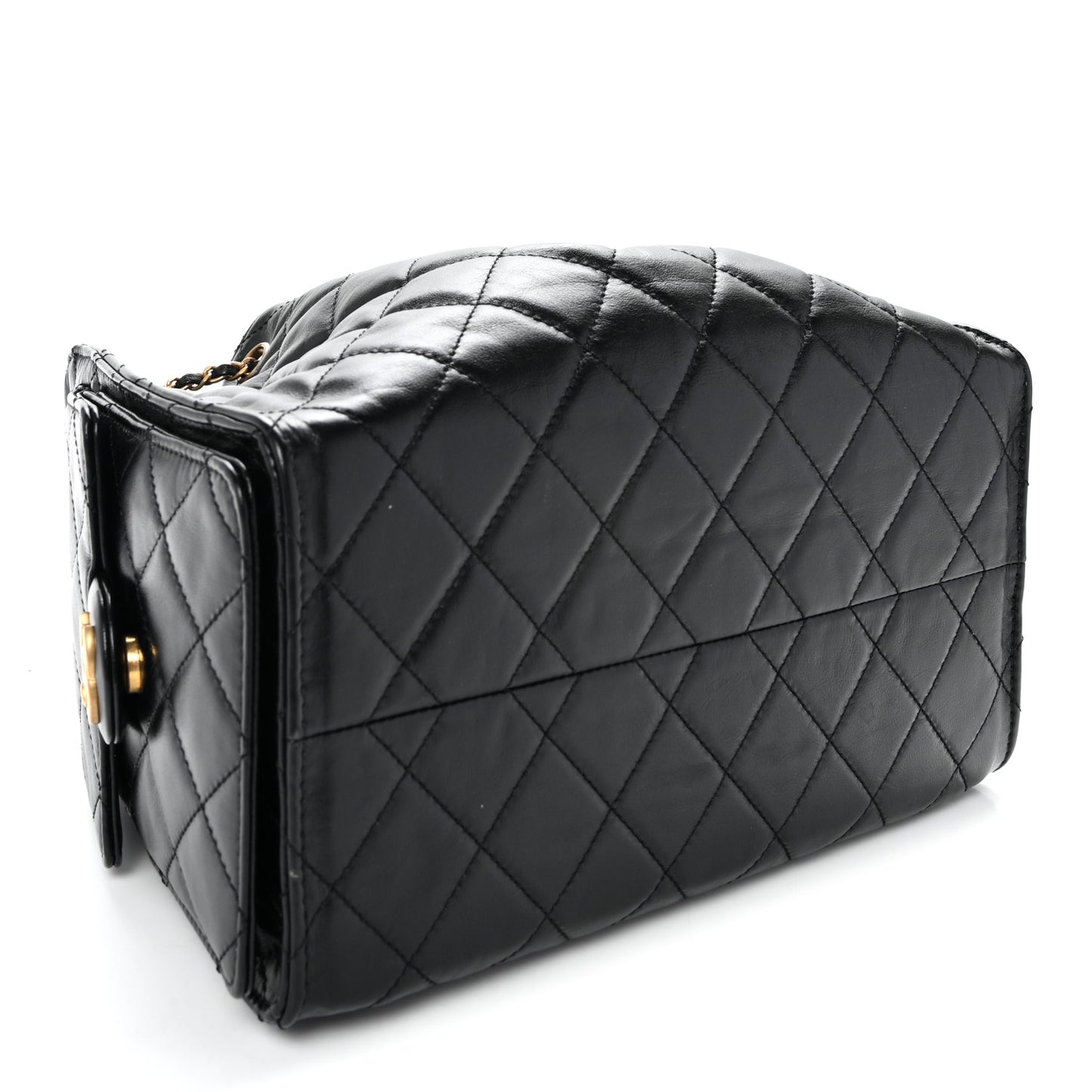 Shiny Crumpled Calfskin Quilted Small Chanel 25 Handbag Black