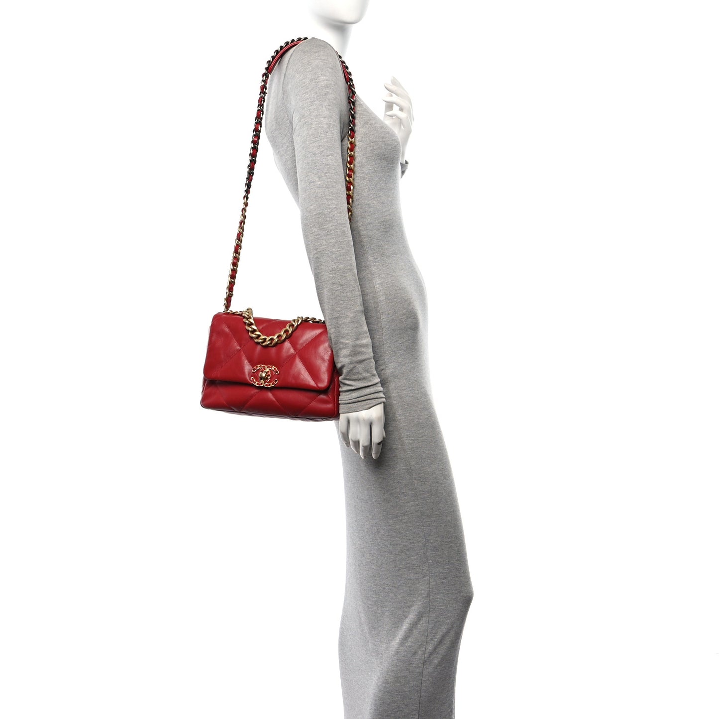Goatskin Quilted Medium Chanel 19 Flap Red