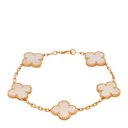 Van Cleef & Arpels 18K Yellow Gold Mother of Pearl 5 Motifs Vintage Alhambra Bracelet 1 of 5