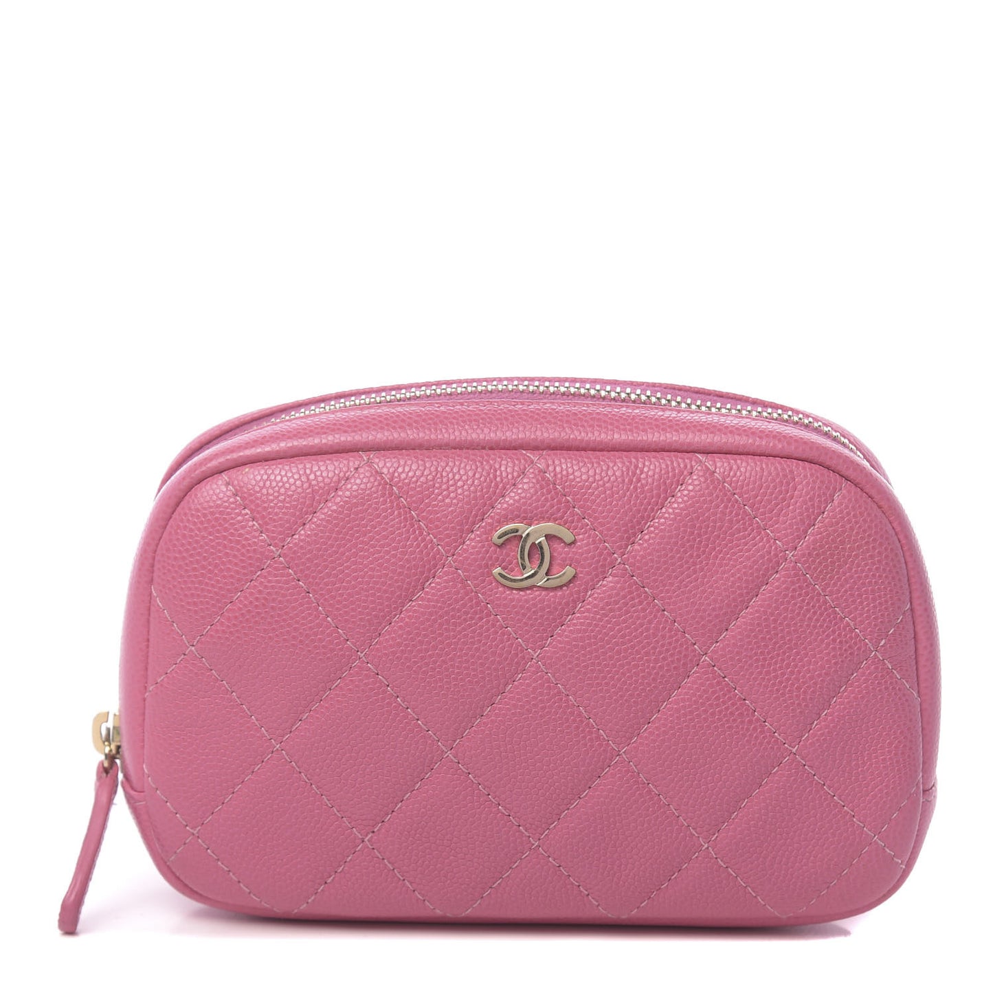 Caviar Quilted Small Curvy Pouch Cosmetic Case Pink
