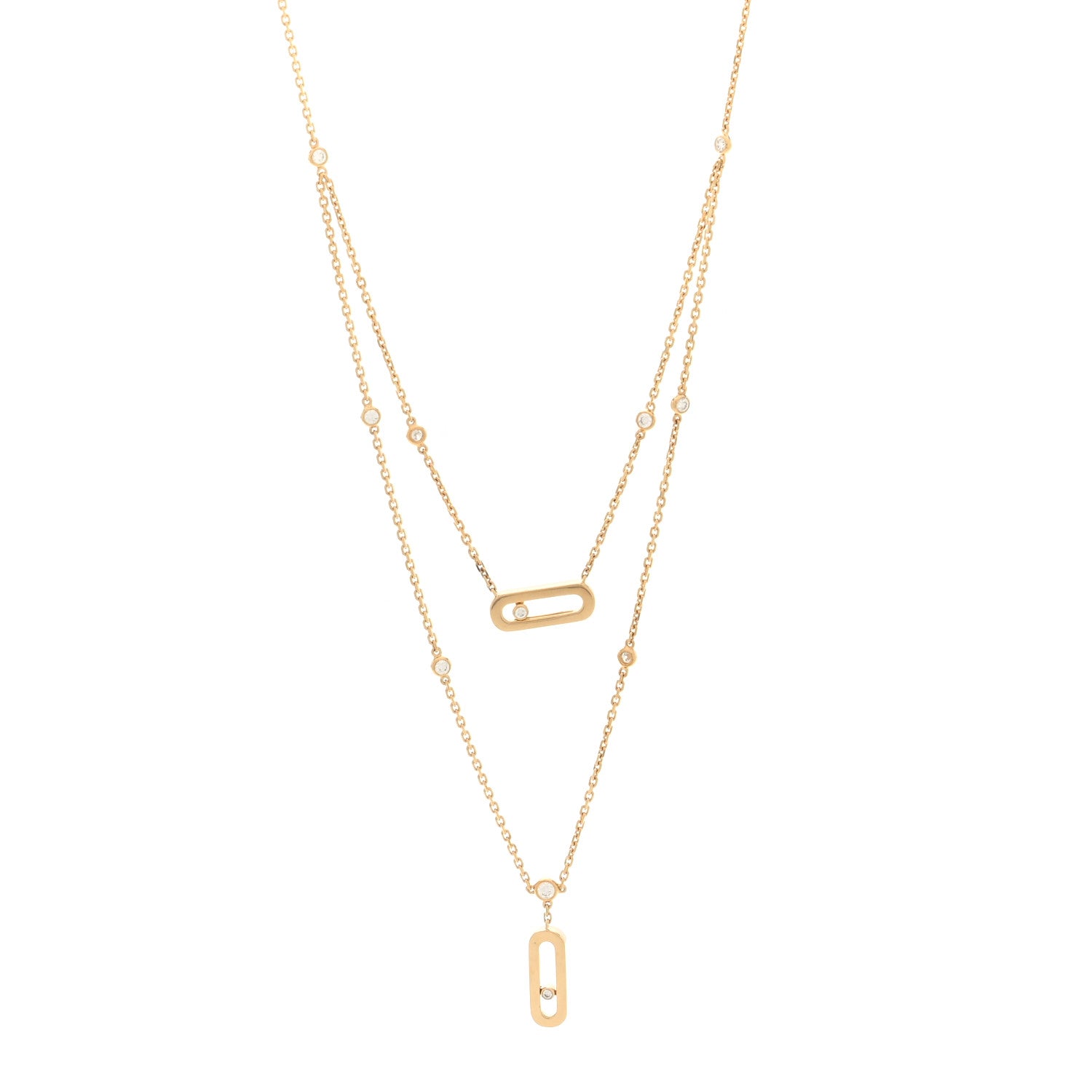 Messika 18K Yellow Gold Diamond Move Uno 2 Rows Necklace 2 of 9