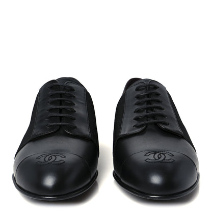 Chanel Calfskin Elastic Lace Up Cap Toe CC Loafers 38 Black 3 of 9