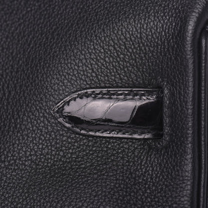 Hermes Taurillon Novillo Shiny Niloticus Crocodile Birkin Touch 30 Black 9 of 32