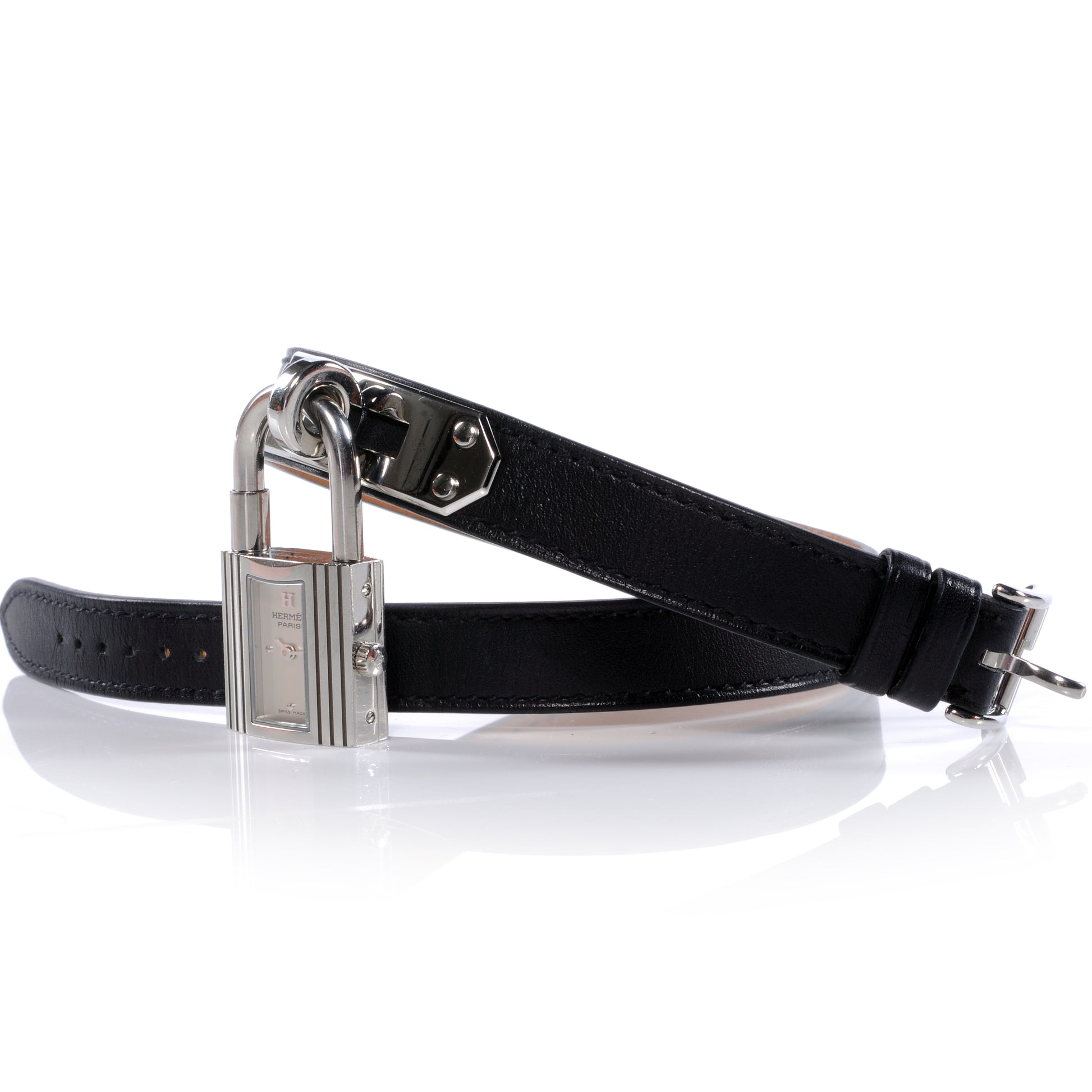 Hermes Stainless Steel Barenia 20mm Kelly Cadena Double Tour Quartz Watch Noir 5 of 8