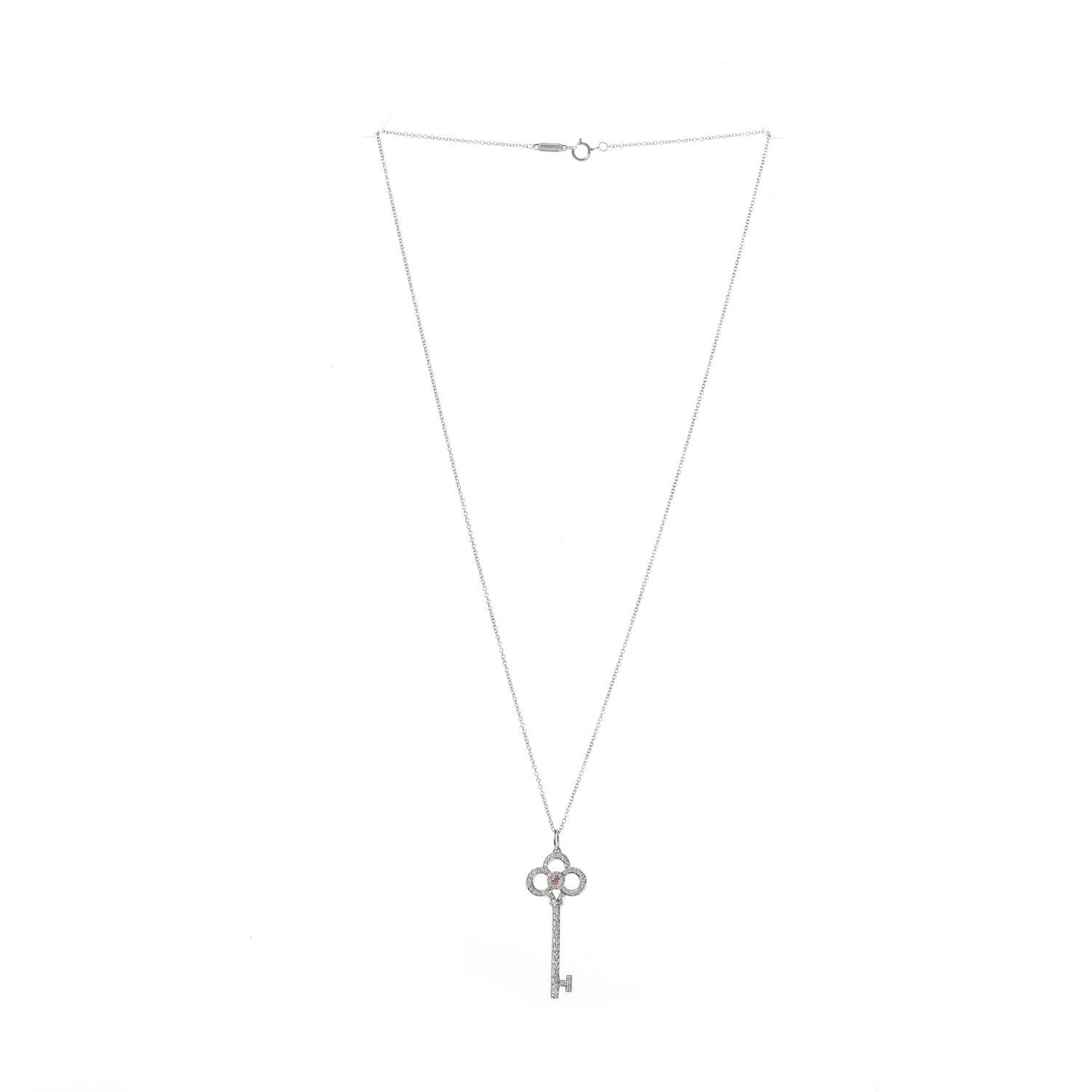 Platinum 18K Rose White Gold Fancy Pink Diamond Crown Key Pendant Necklace