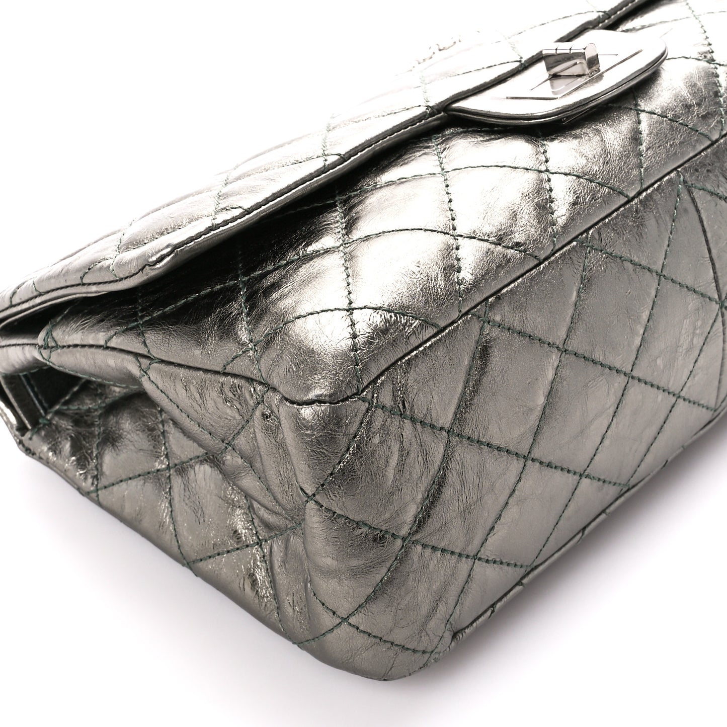 Metallic Aged Calfskin Quilted 2.55 Reissue 227 Flap Dark Green