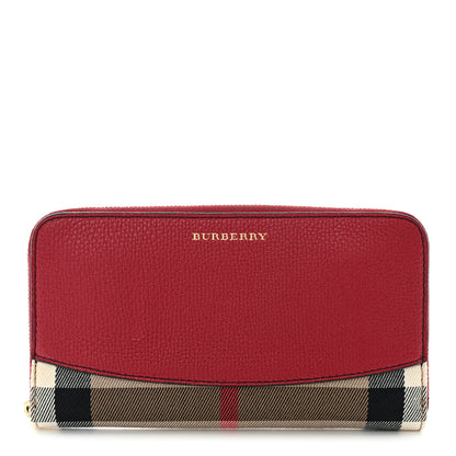 Burberry Grainy Calfskin House Check Elmore Zip Around Wallet Russet Red 1 of 7