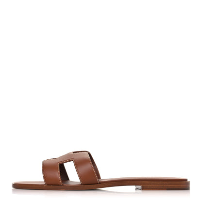 Hermes Box Calfskin Oran Sandals 41 Gold 1 of 9