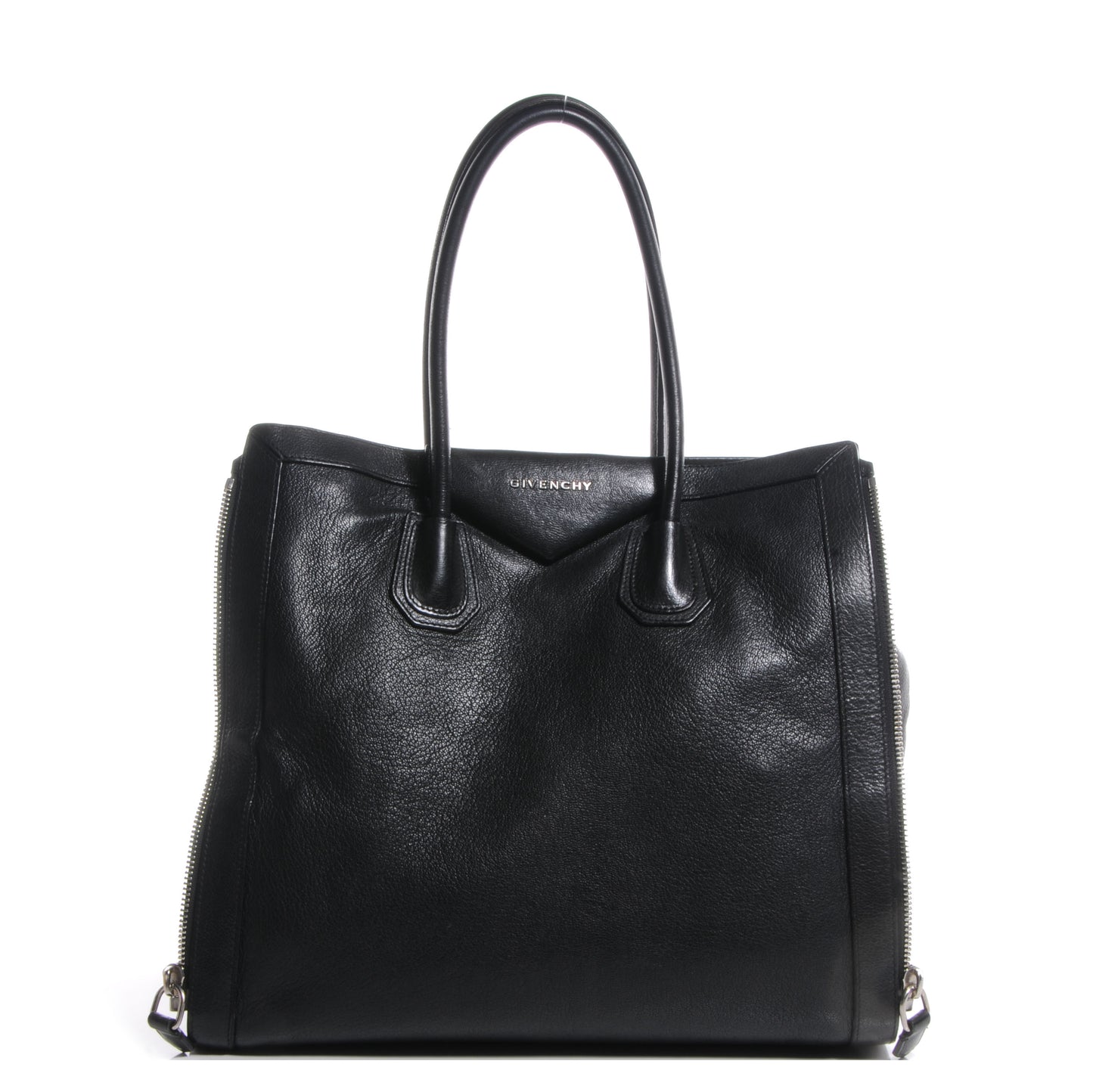 Grained Goatskin Antigona Zippered Tote Black