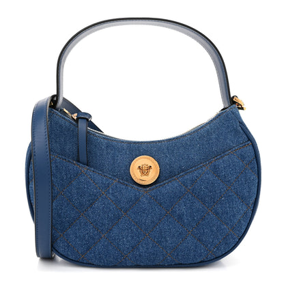 Versace Denim Calfskin Quilted Medusa Half Moon Shoulder Bag Blue 1 of 11