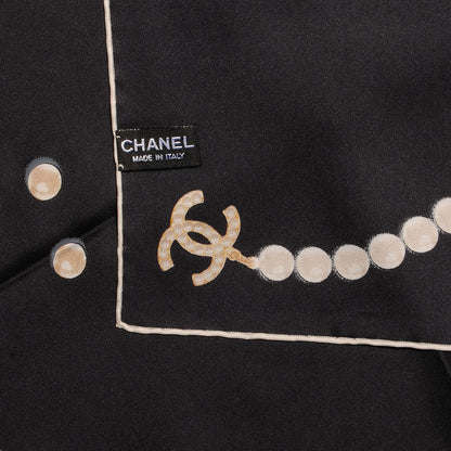 Chanel Silk Pearl CC Square Scarf Black 4 of 5