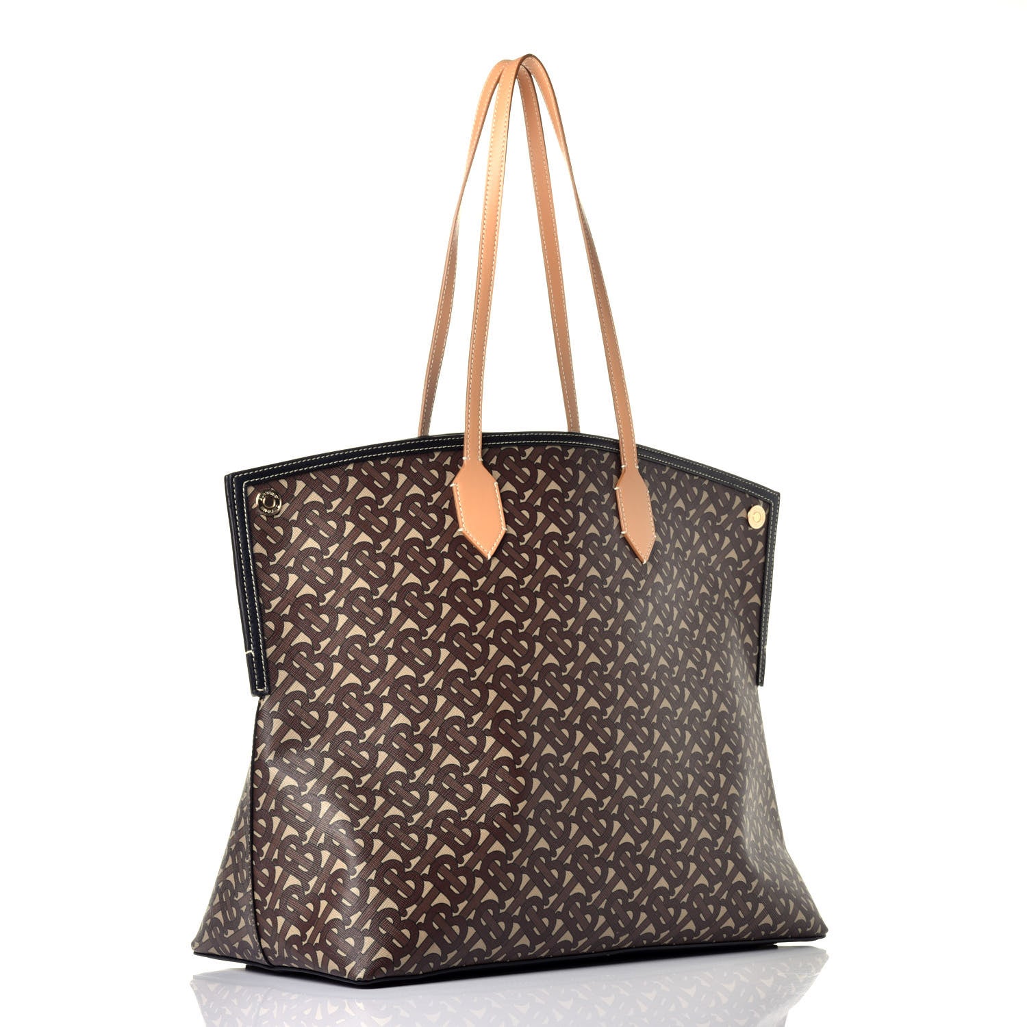 Burberry E-Canvas Monogram Large Society Tote Bridle Brown 3 of 9