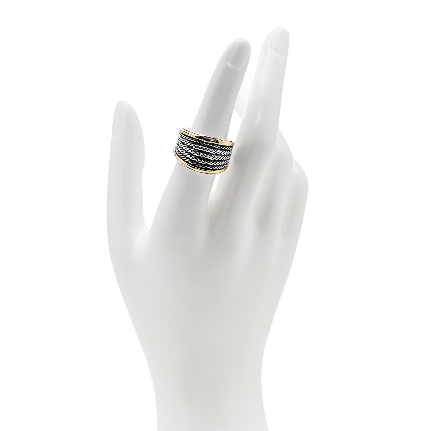 David Yurman Sterling Silver 18K Yellow Gold 16mm Wheaton Cable Band Ring 52 6 2 of 5