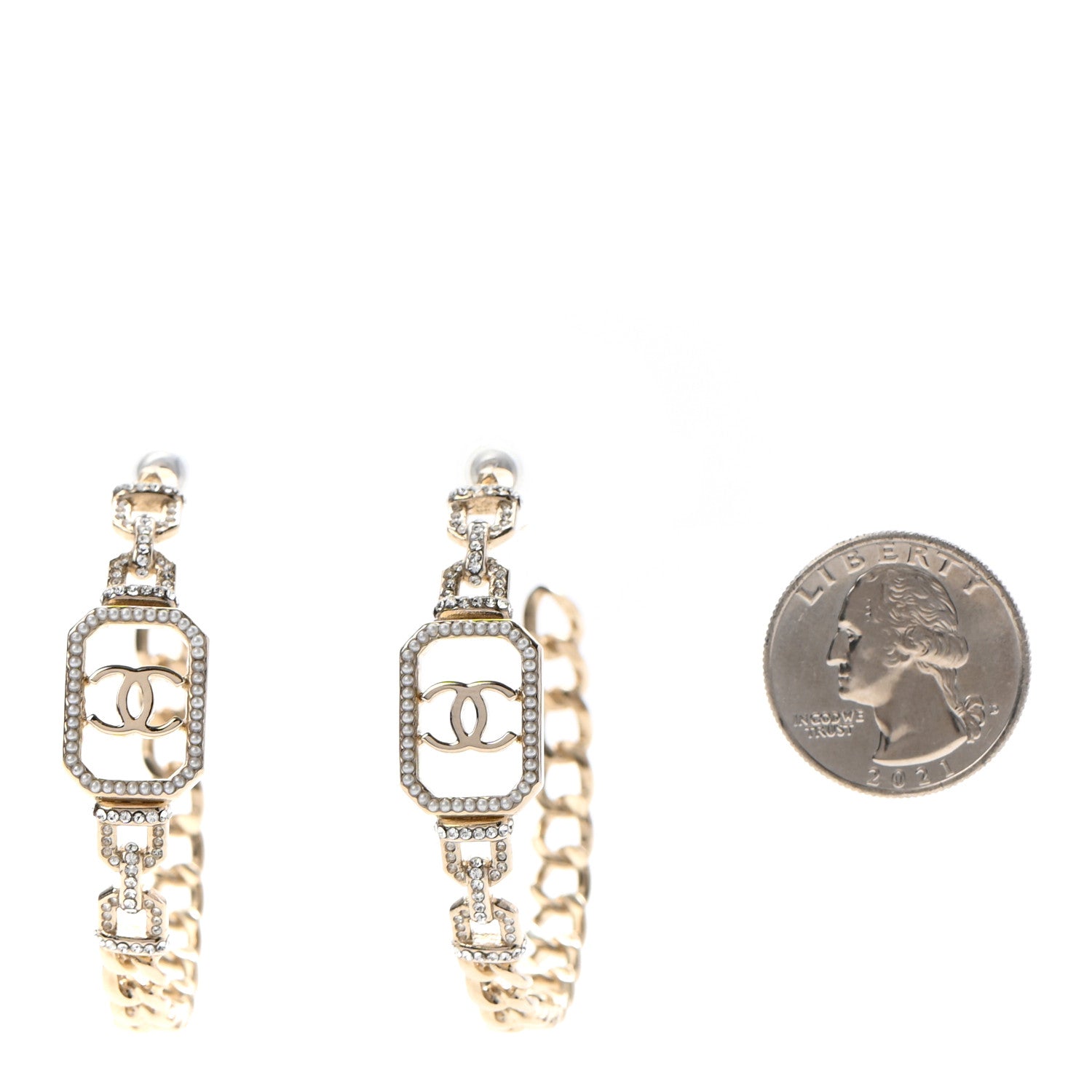 Chanel Crystal CC Vendome Hoop Earrings Gold 2 of 5