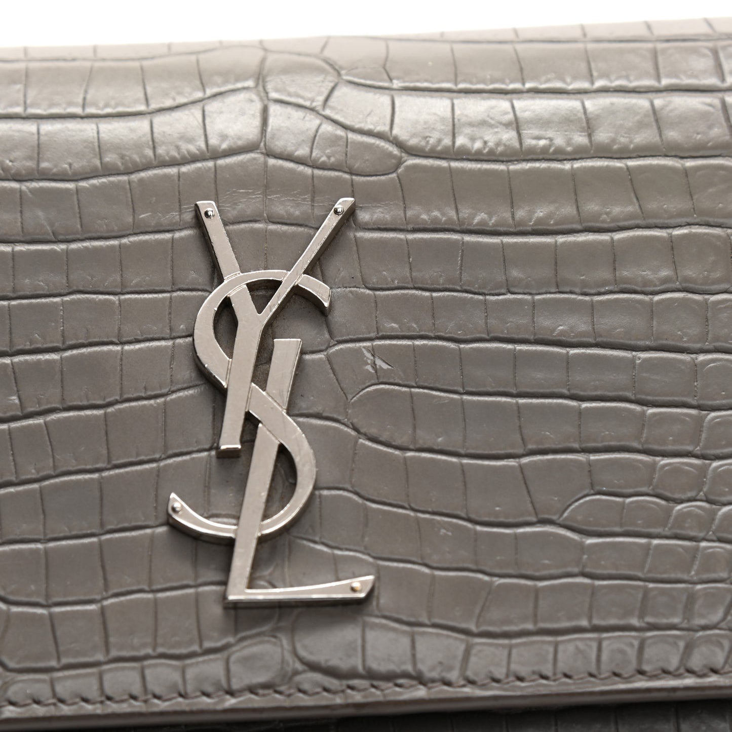 Calfskin Crocodile Embossed Medium Monogram Sunset Fog