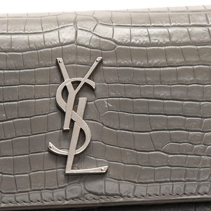 Saint Laurent Calfskin Crocodile Embossed Medium Monogram Sunset Fog 11 of 13