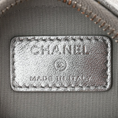 Chanel Metallic Calfskin Quilted Round Bracelet Clutch With Chain Silver 6 of 10