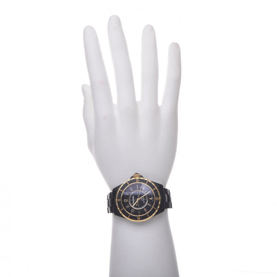 Chanel Stainless Steel 18K Yellow Gold Matte Ceramic 41mm J12 Automatic Watch Black 2 of 6