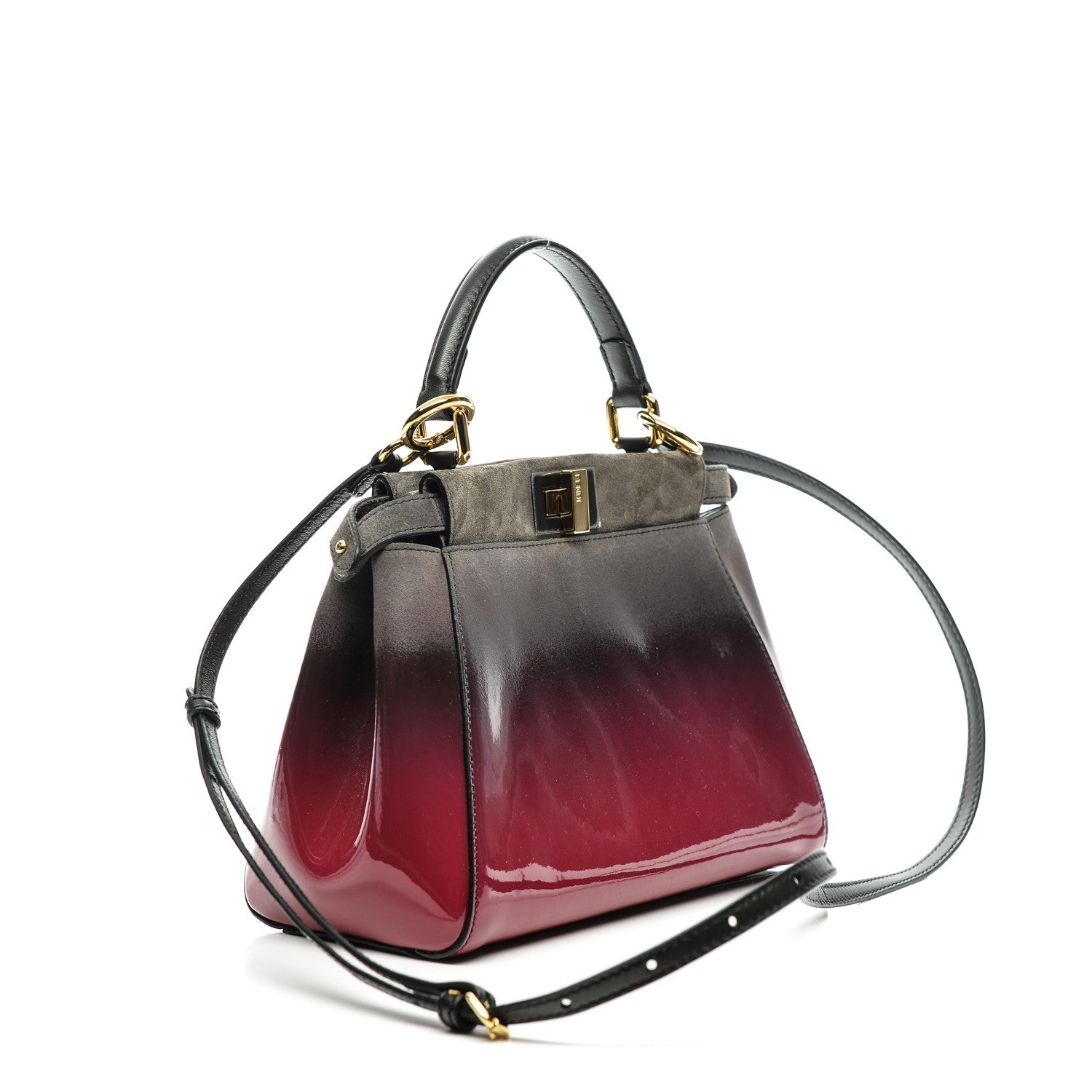 Fendi Suede Patent Calfskin Ombre Mini Peekaboo Iconic Satchel Magenta 3 of 6