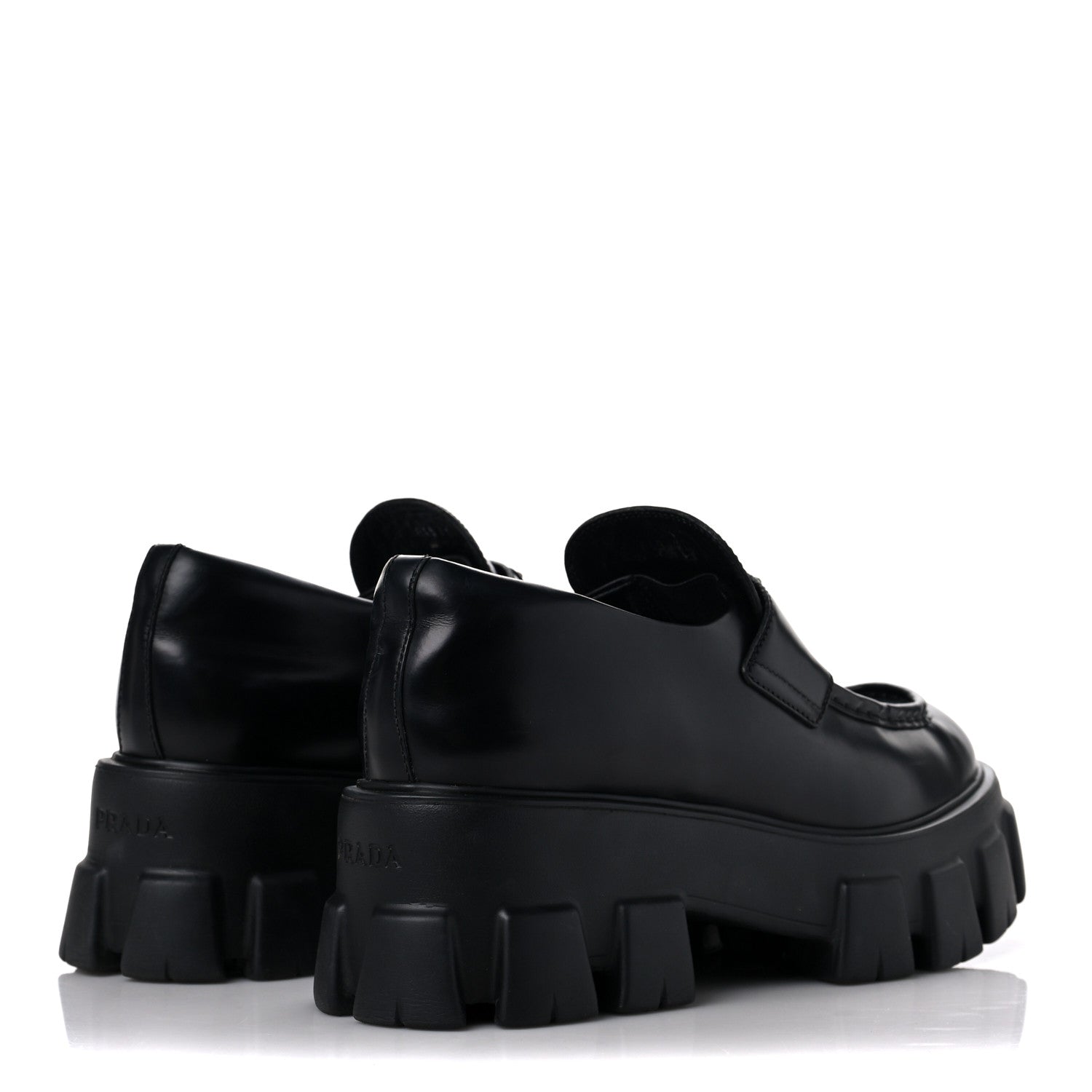 Prada Spazzolato Rois Metal Triangle Logo Monolith 55mm Loafers 40 Black 4 of 10