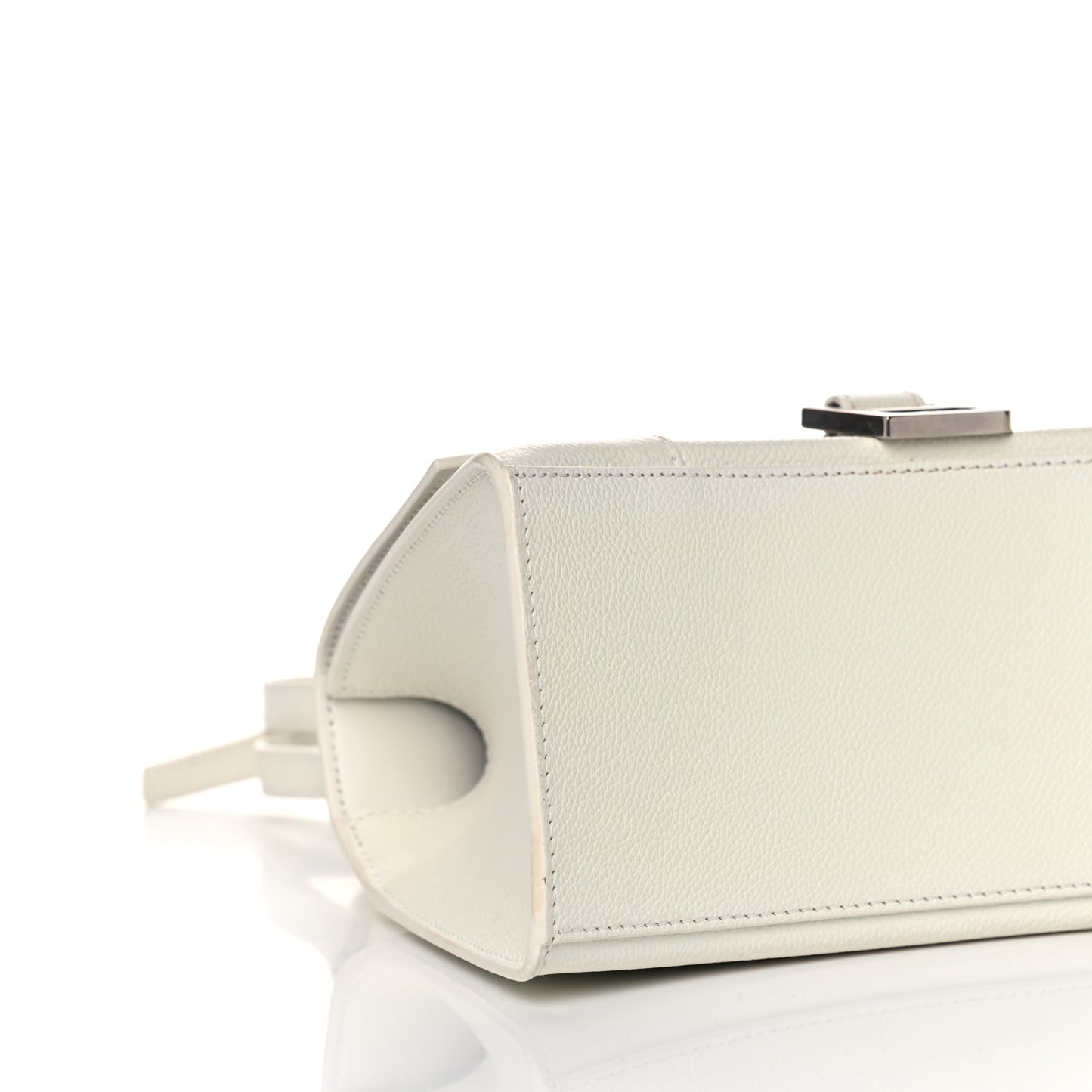 Grained Calfskin Small Hourglass Top Handle Bag White