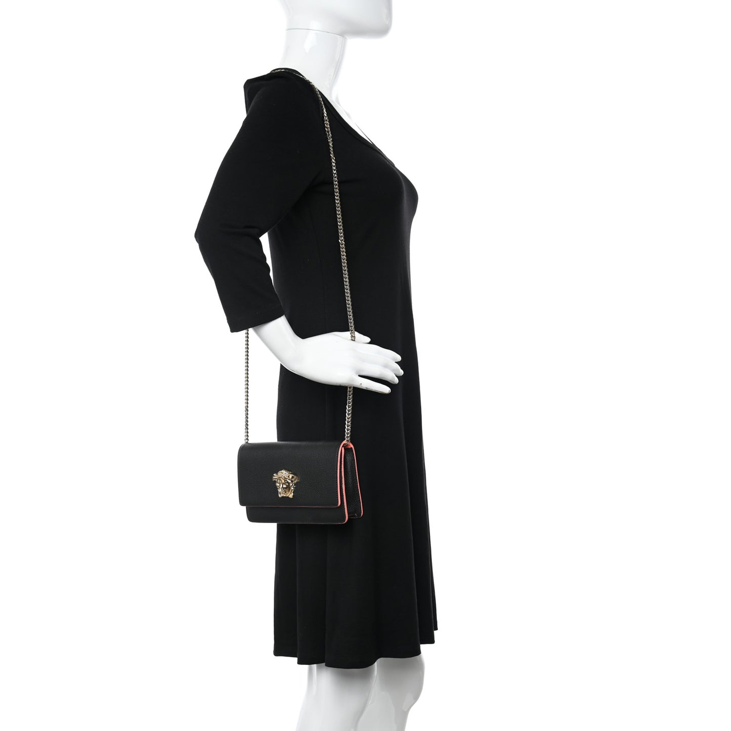 Grained Calfskin Palazzo Chain Evening Bag Black Flamingo