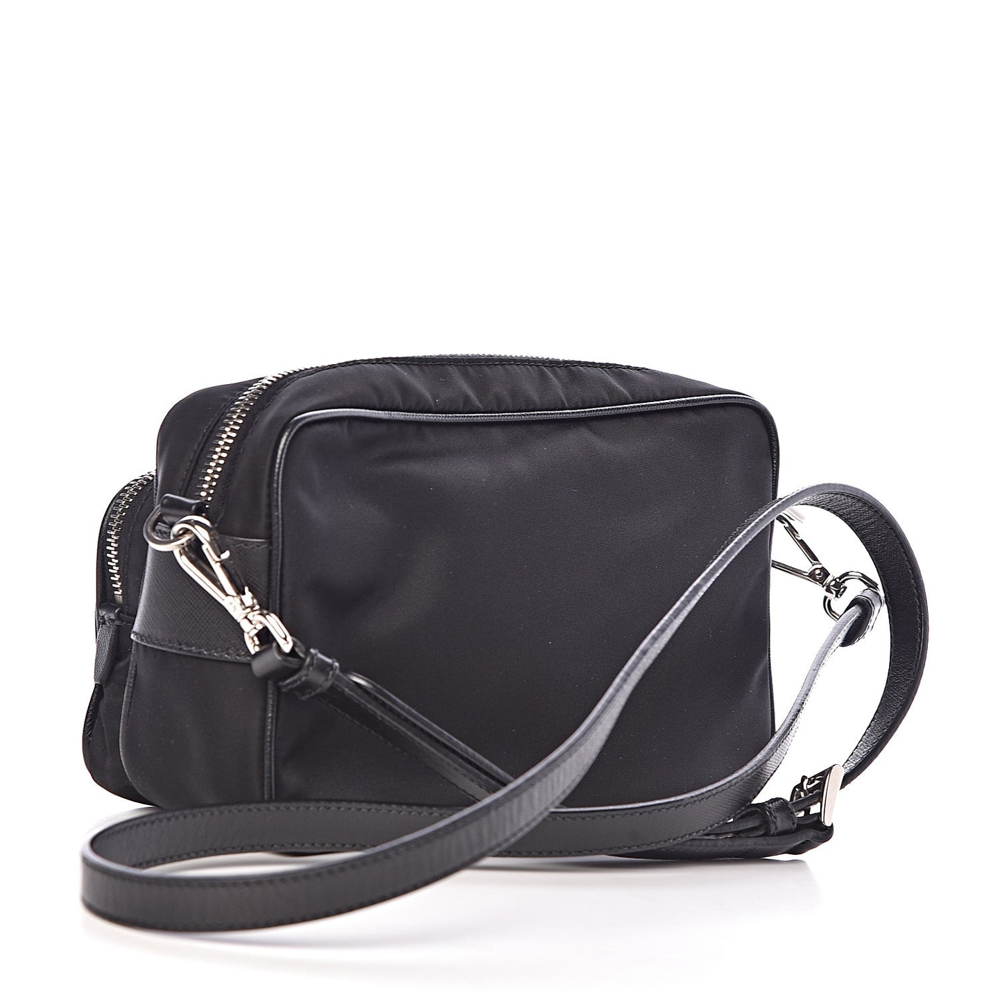 Nylon Saffiano Vela Double Zip Crossbody Bag Black